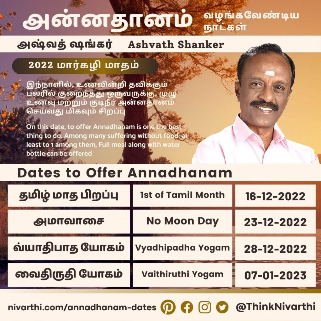 Annadhanam Dates December 2022